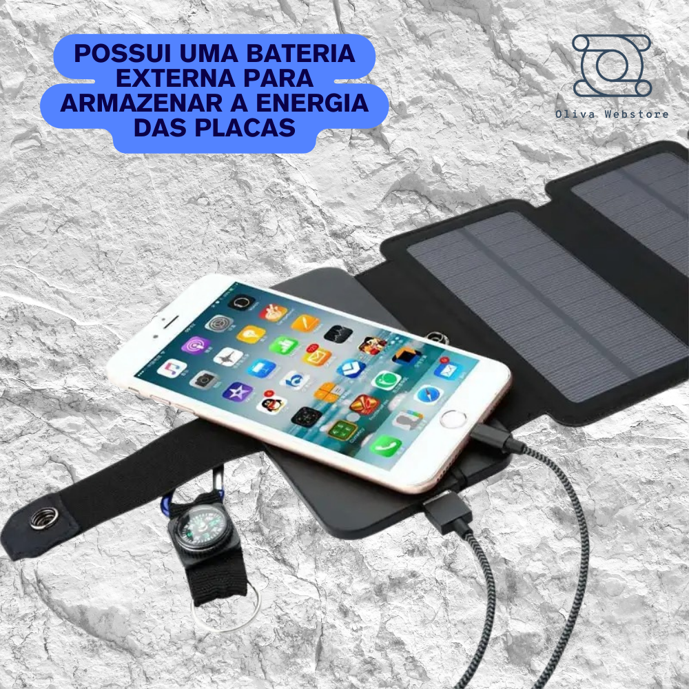 Painel Solar multifuncional dobrável, para carregamento de dispositivos como celular, tablet, relógio, Uso no camping, praia, campo