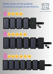 Painel Solar multifuncional dobrável, para carregamento de dispositivos como celular, tablet, relógio, Uso no camping, praia, campo