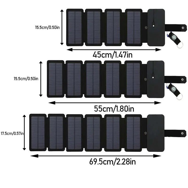 Painel Solar multifuncional dobrável, para carregamento de dispositivos como celular, tablet, relógio, Uso no camping, praia, campo